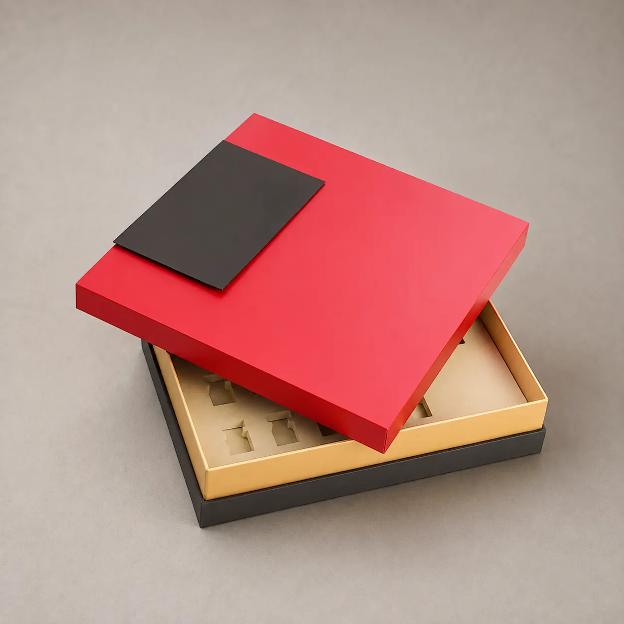 Luxury Crimson Red & Black Shoulder Rigid Box with Gold Tray — image 1 of 4