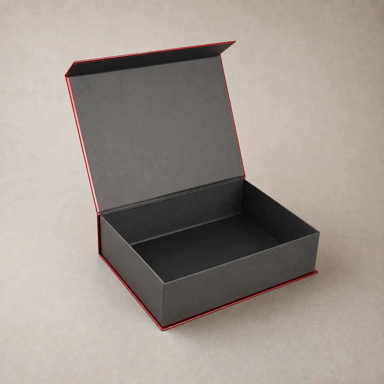 Luxury Pitch Black & Metallic Red Edged Magnetic Rigid Box — image 1 of 4