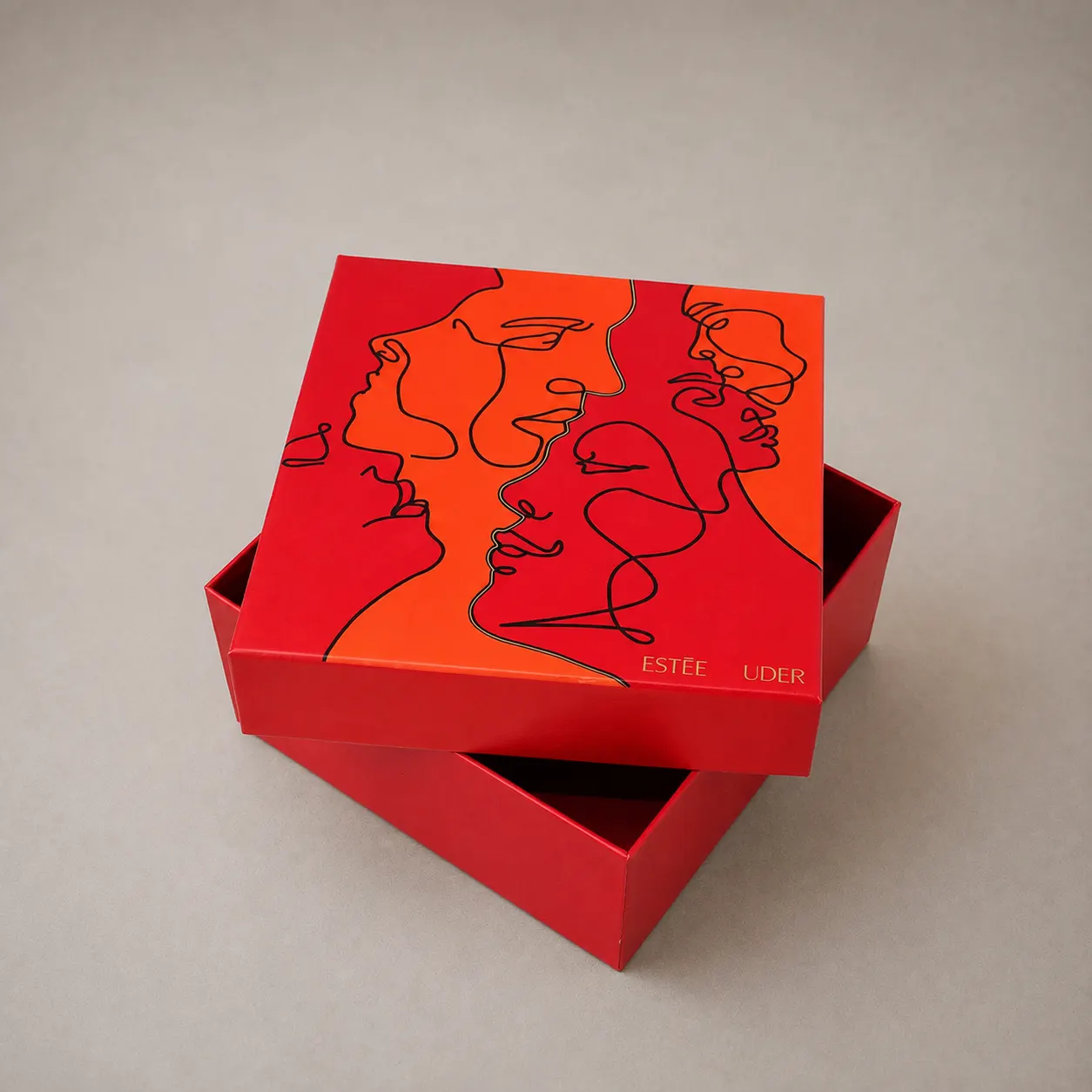 Luxury Crimson Red & Orange Abstract Line-Art Rigid Gift Box — image 1 of 4