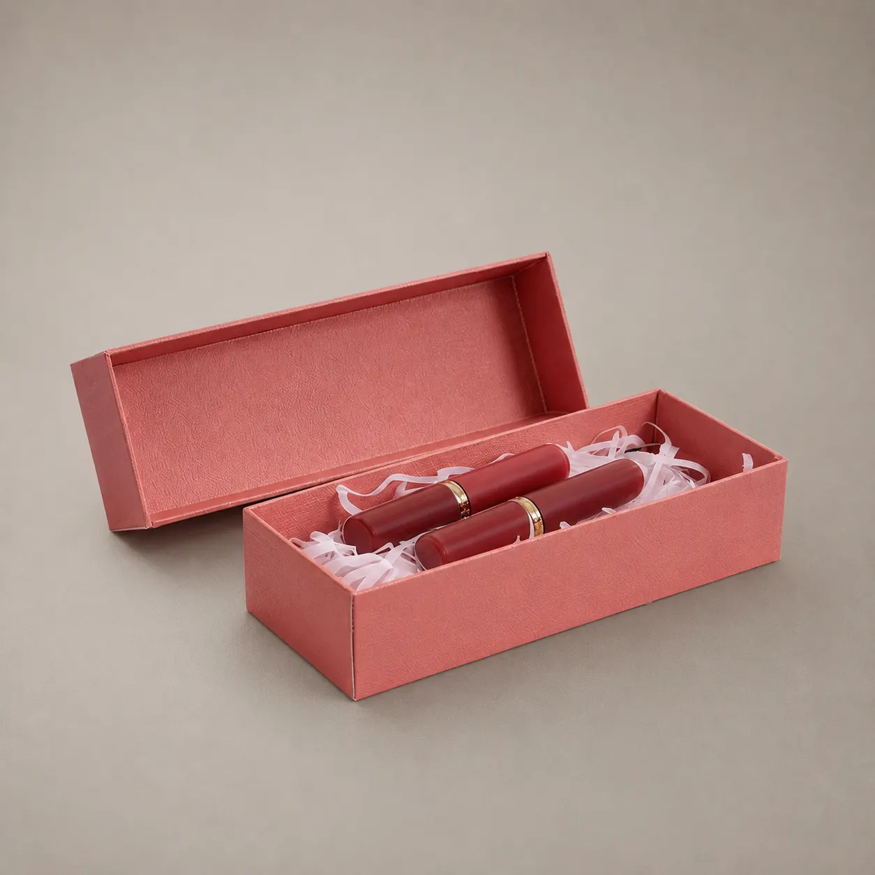 Luxury Rose Pink Leatherette Elongated Rigid Lipstick Gift Box — image 1 of 4
