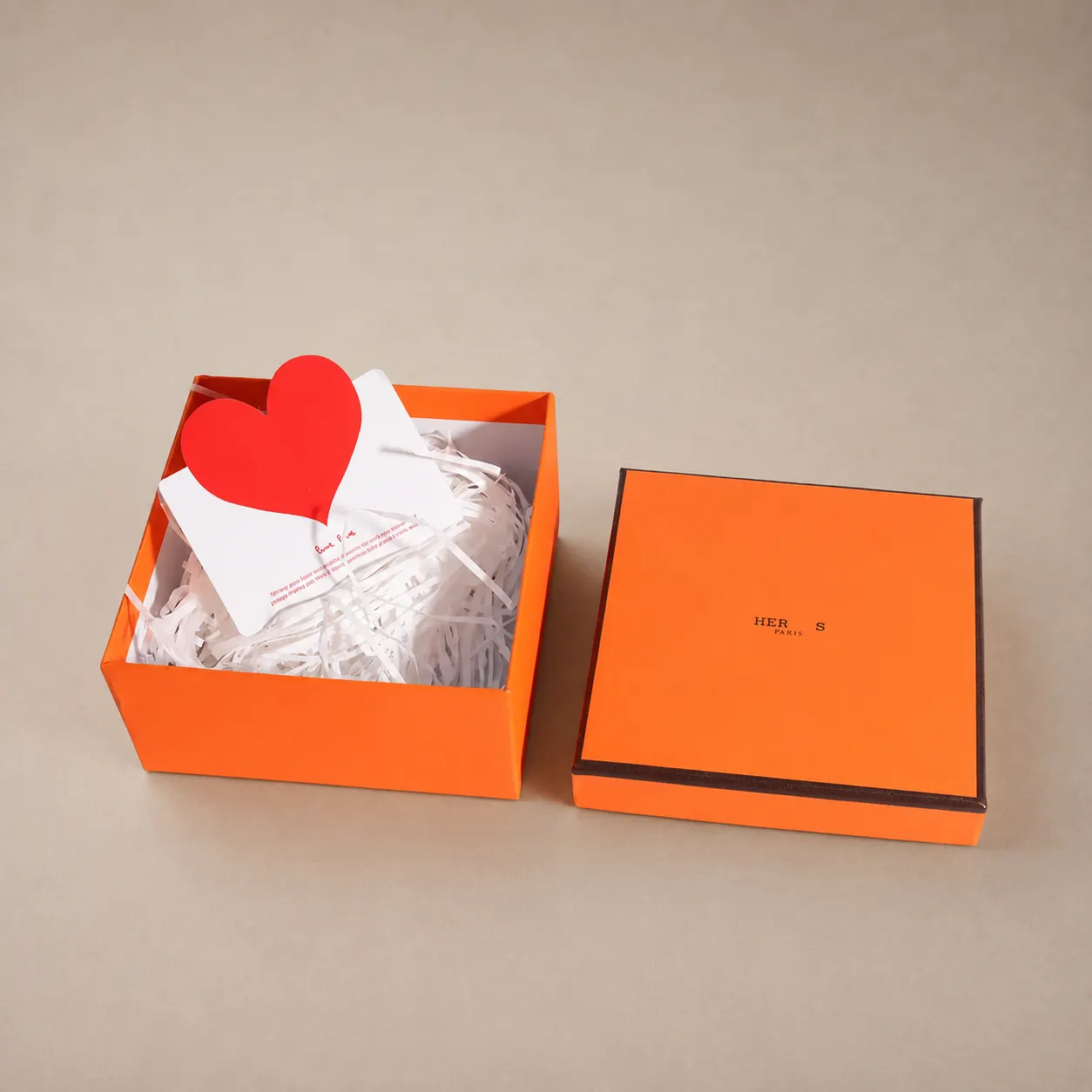 tangerine-orange-dark-brown-edged-lift-off-lid-rigid-box-heart-card — image 1 of 4