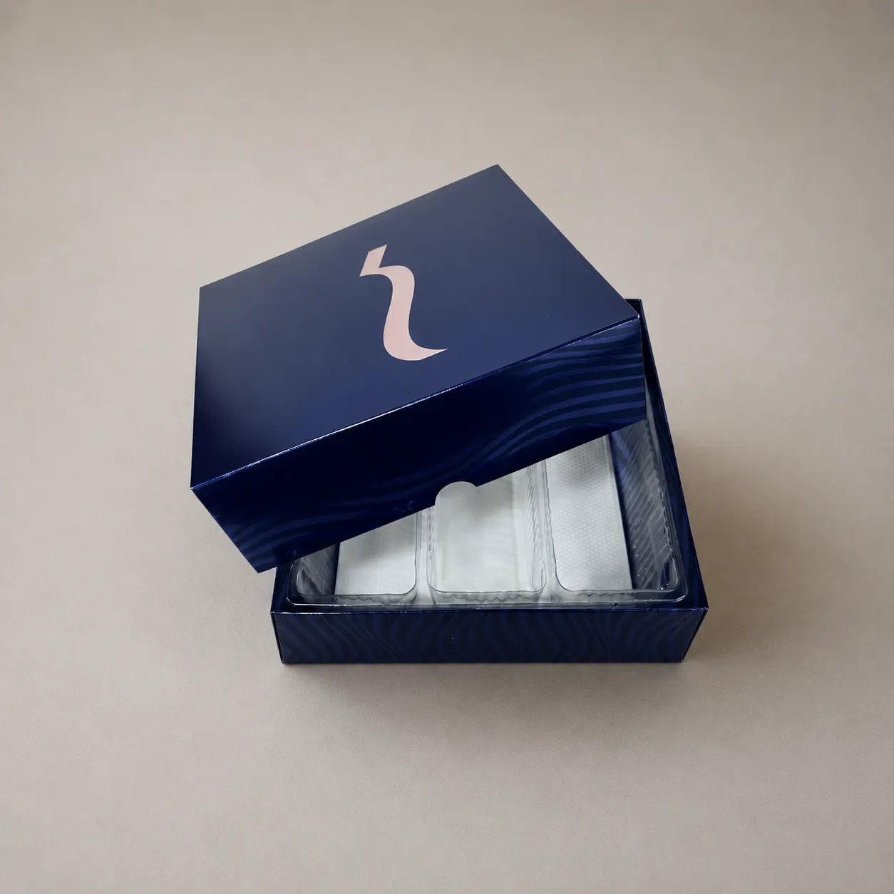 Luxury Deep Navy & Rose Gold Rigid Box with Clear PET Blister Tray — image 1 of 4