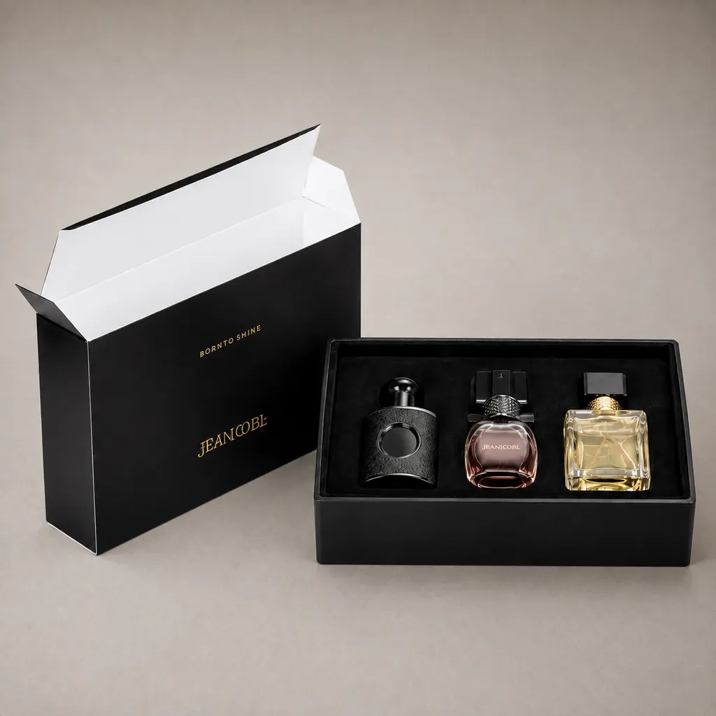 Luxury Pitch Black Folding Sleeve & Rigid Base Perfume Trio Box — image 1 of 4