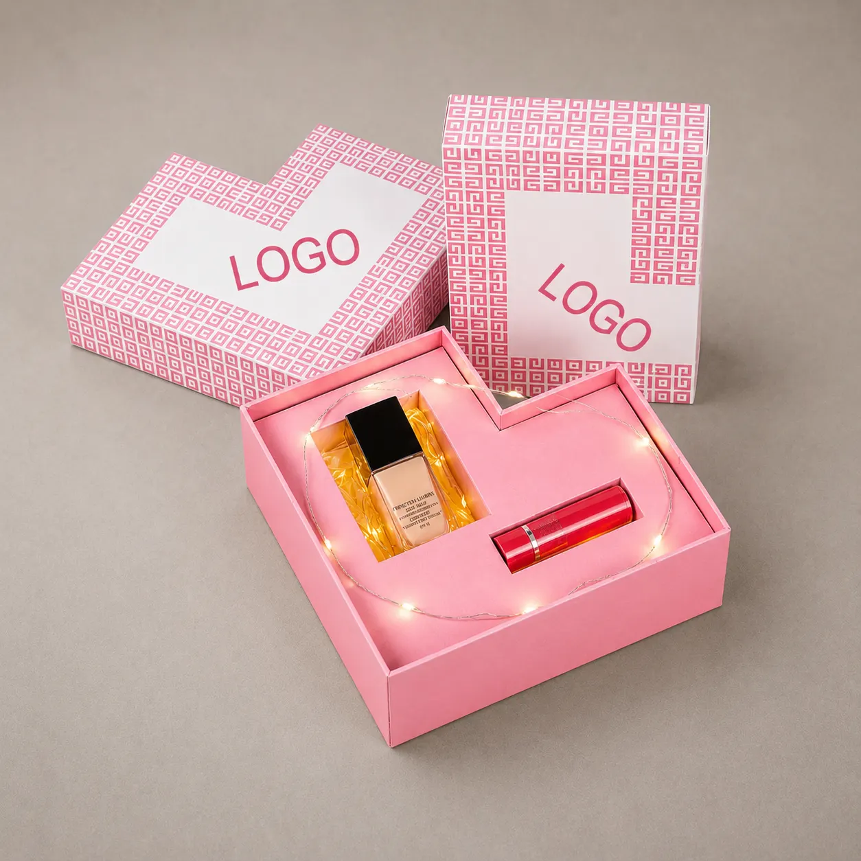 Luxury Heart-Shaped Pastel Pink Rigid Box with LED Lights — image 1 of 4