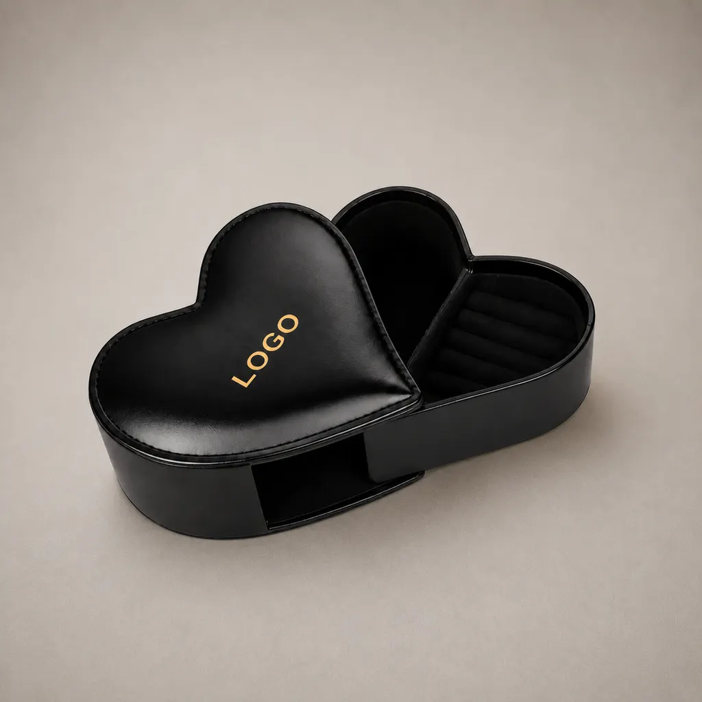 Luxury Black Leatherette Heart-Shaped Swivel Jewelry Gift Box — image 1 of 4