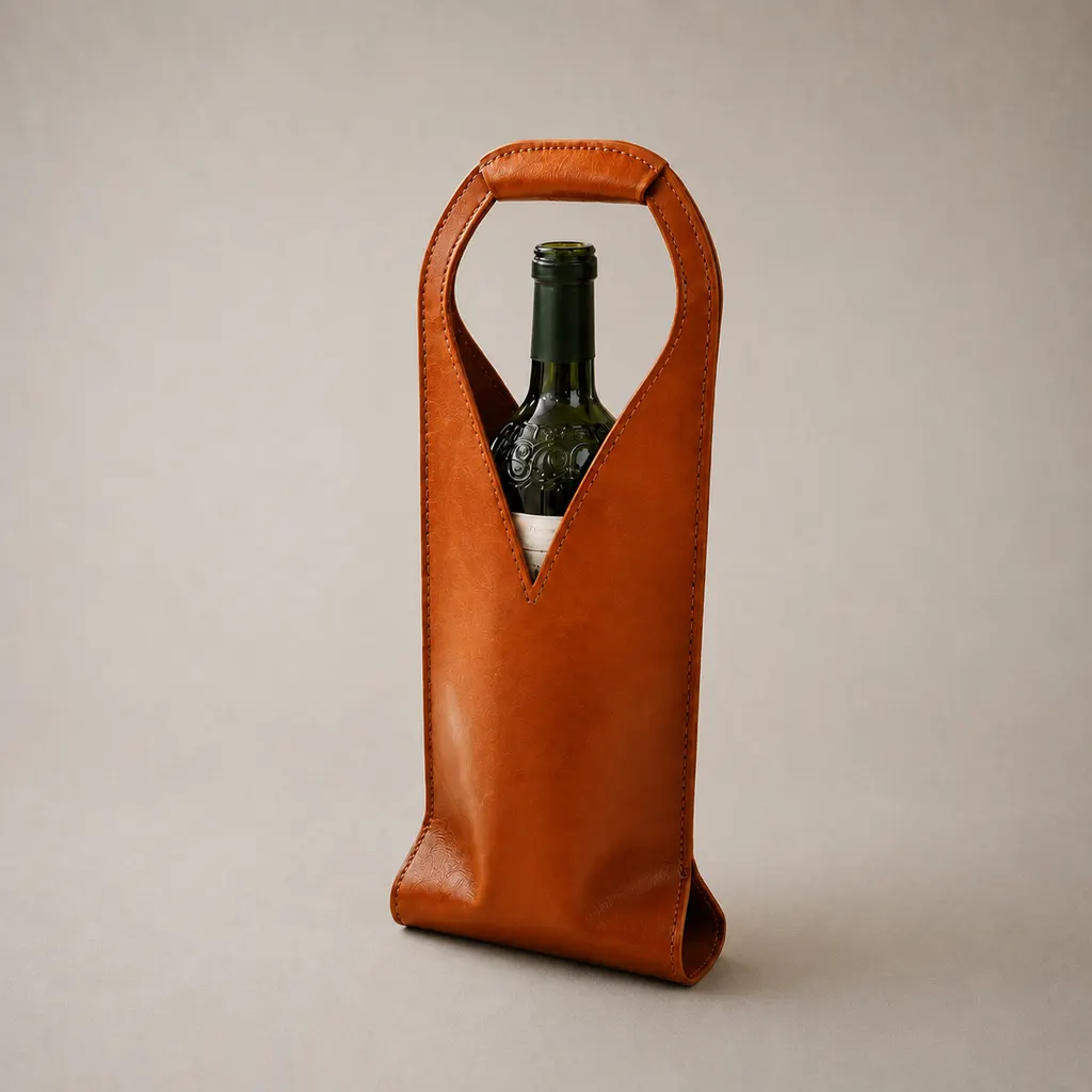 Luxury Saddle Tan Leatherette Single Wine Bottle Carrier — image 1 of 1