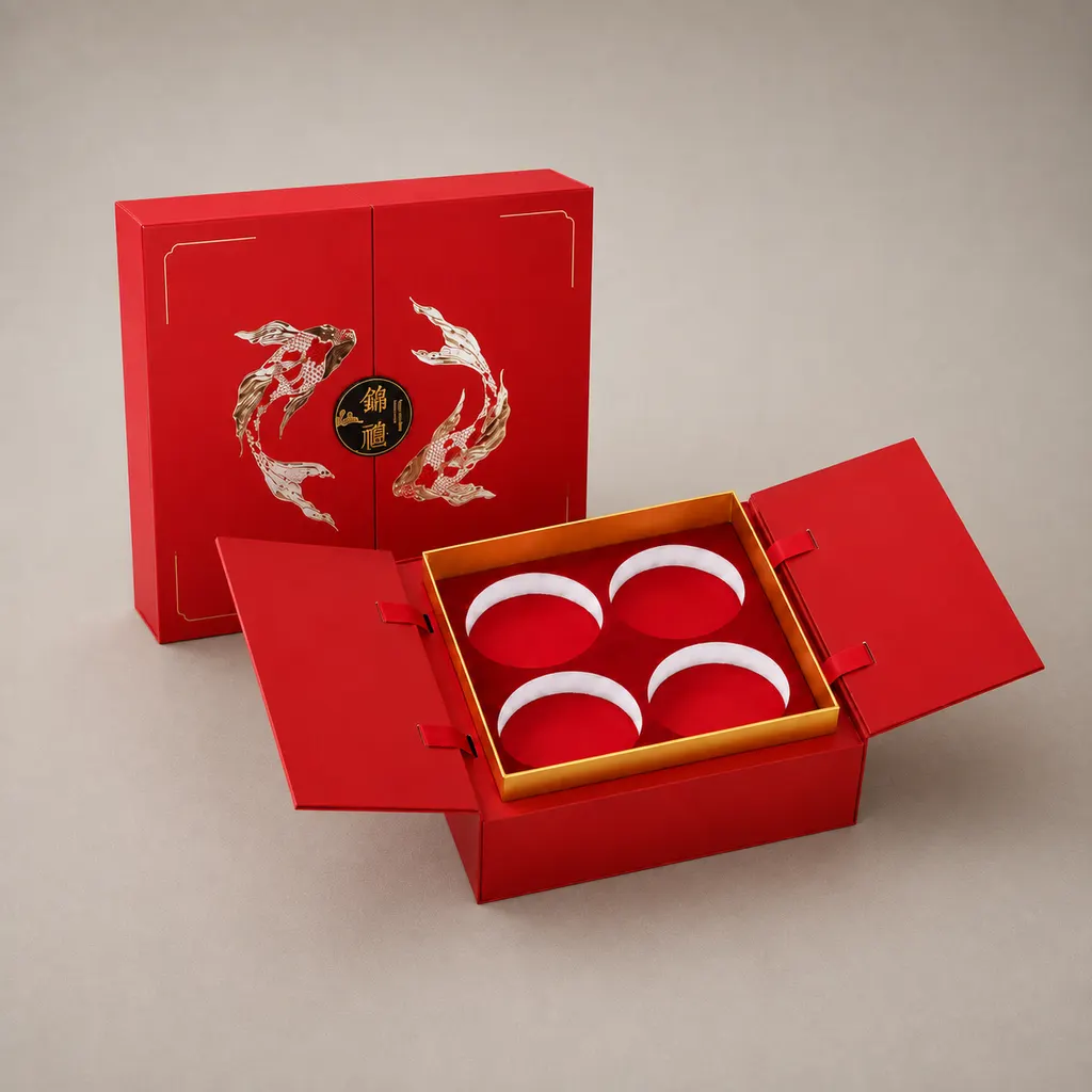 Luxury Crimson Red Double-Door Twin Koi Rigid Gift Box — image 1 of 4