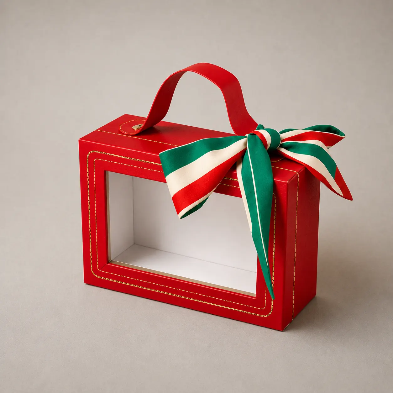 Luxury Crimson Red Window Handbag Rigid Box with Silk Scarf — image 1 of 4