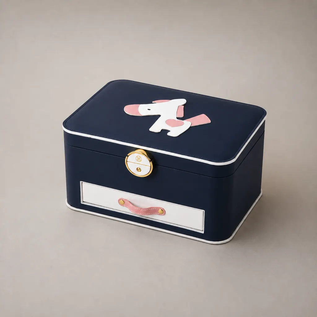 Luxury Navy Blue Leatherette Pony Appliqué Jewelry Chest Box — image 1 of 4