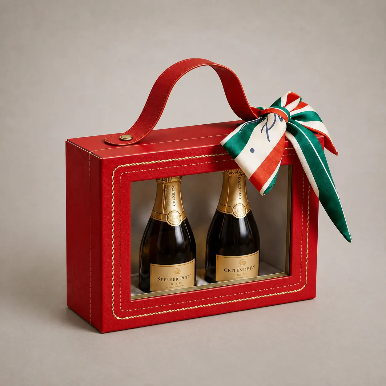 Luxury Crimson Red Dual Wine Window Handbag Box with Silk Scarf — image 1 of 4