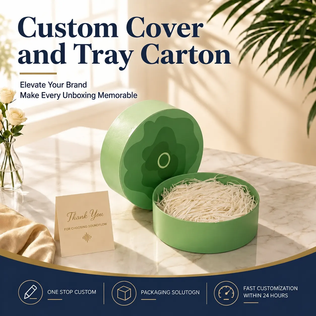 Luxury Sage Green Botanical Round Hat Rigid Gift Box — image 1 of 4