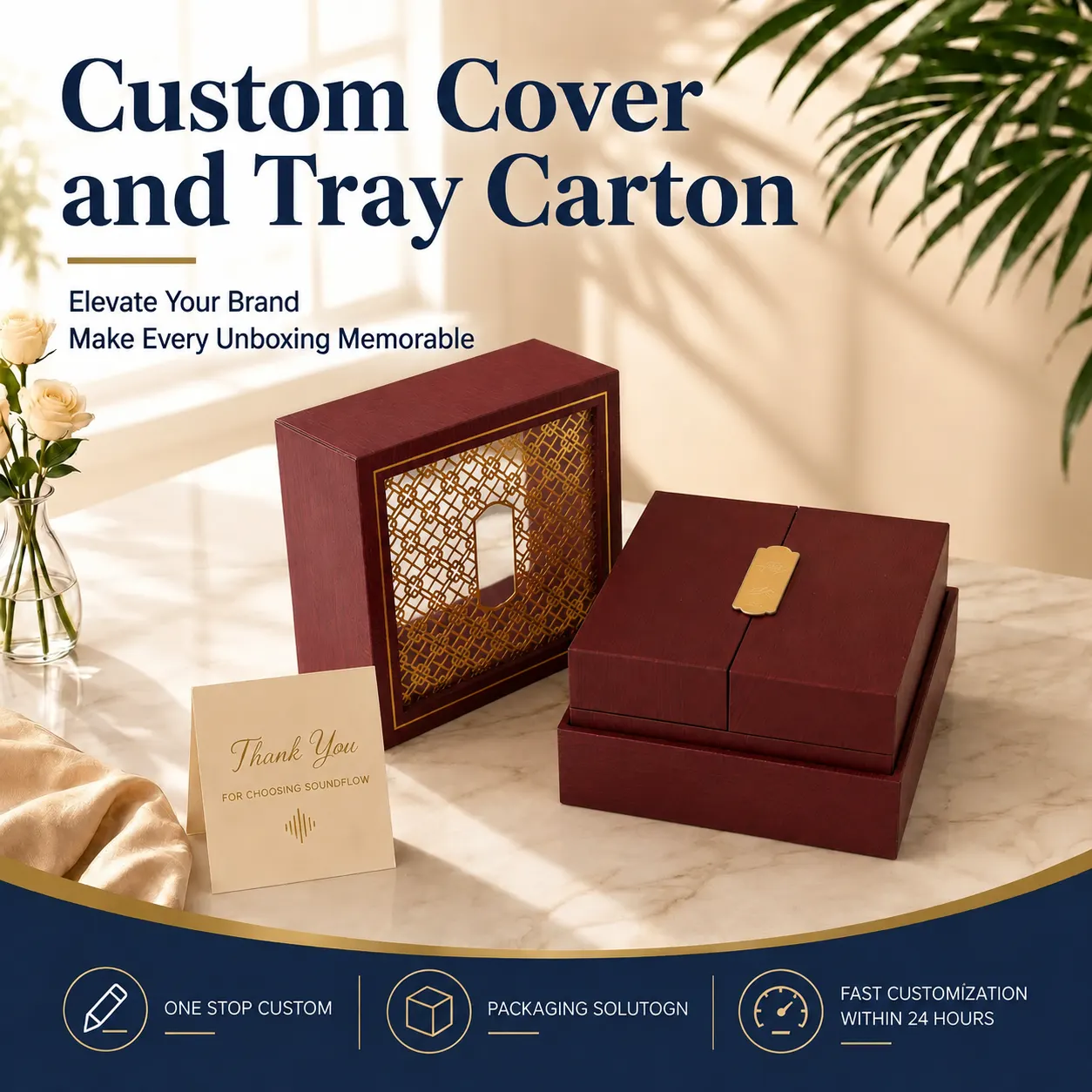 Luxury Mahogany Woodgrain Gatefold & Lattice Window Rigid Box — image 1 of 4