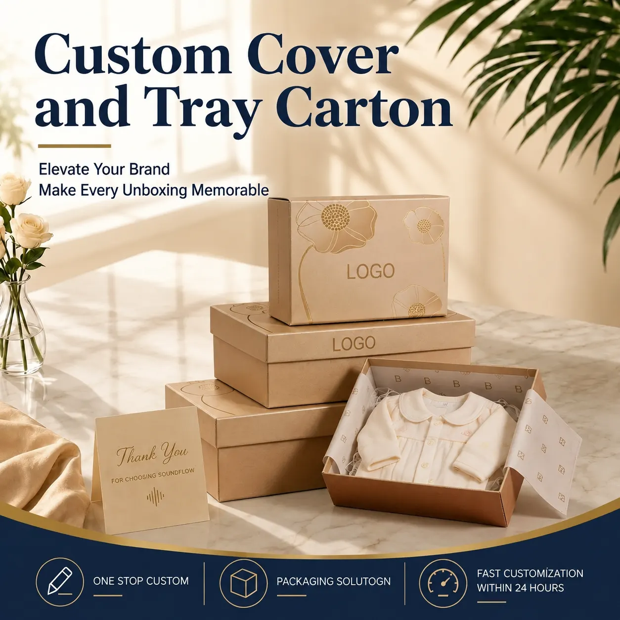 Luxury Natural Kraft Gold Foil Floral Apparel Rigid Box Set — image 1 of 4