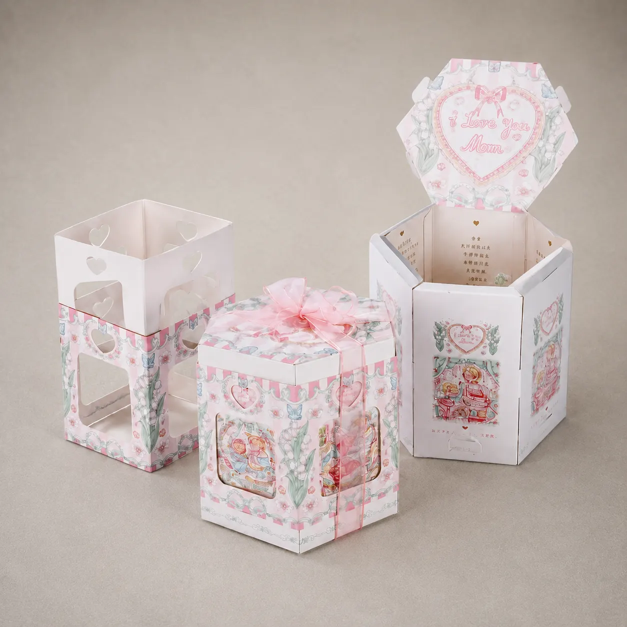Whimsical Hexagonal Lantern Heart Window Tab-Lock Gift Box — image 1 of 4