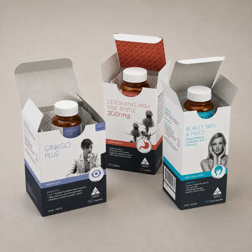 Premium Dietary Supplement Bottle Tab-Lock Folding Box — image 1 of 4