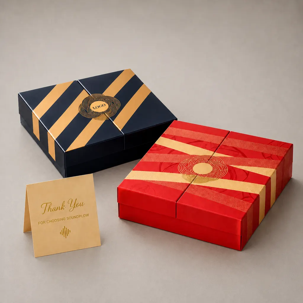 Luxury Gatefold Striped Woven Knot Rigid Box — image 1 of 4