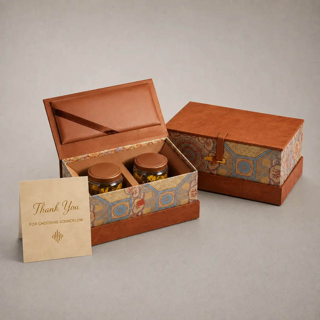 Luxury Saddle Leatherette & Brocade Book-Style Box — image 1 of 4
