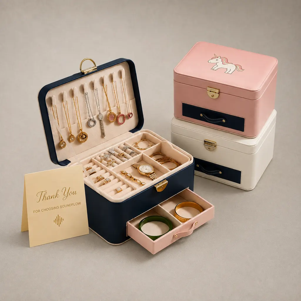 Luxury Multi-Tier Leatherette Jewelry Trunk Drawer Box — image 1 of 4