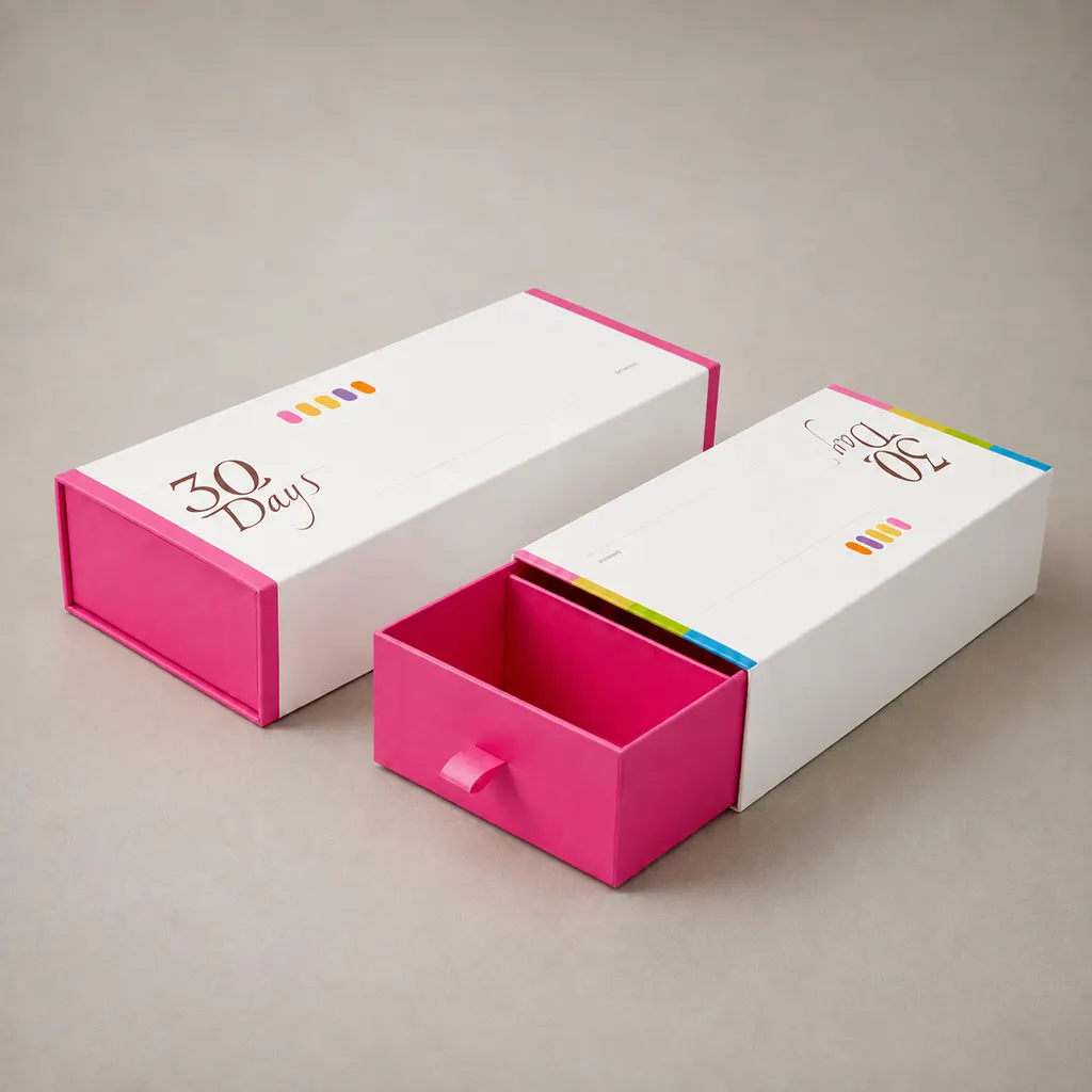 Luxury White & Magenta 30-Day Regimen Sliding Drawer Box — image 1 of 3