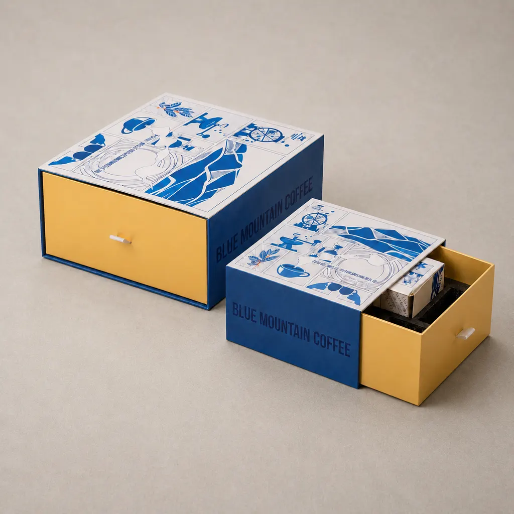 Luxury Cobalt Blue & Yellow Coffee Sliding Drawer Box — image 1 of 4