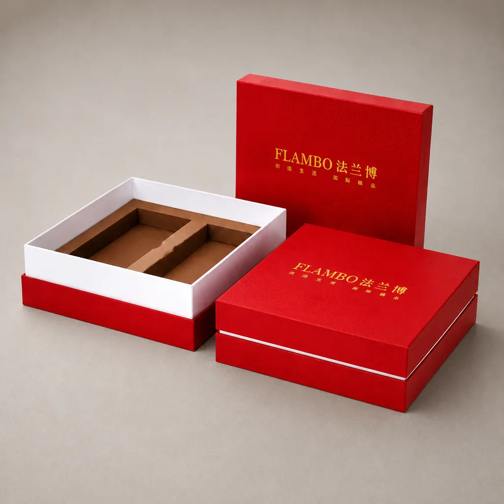 Luxury Crimson Red Linen Shoulder-Neck Rigid Box — image 1 of 4