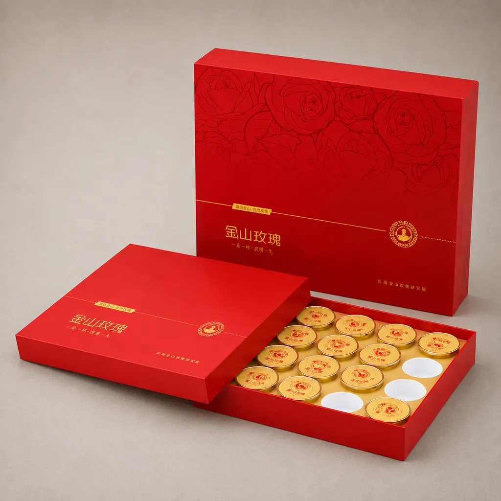 Luxury Ruby Red Rose Botanical Cover & Tray Tea Box — image 1 of 4