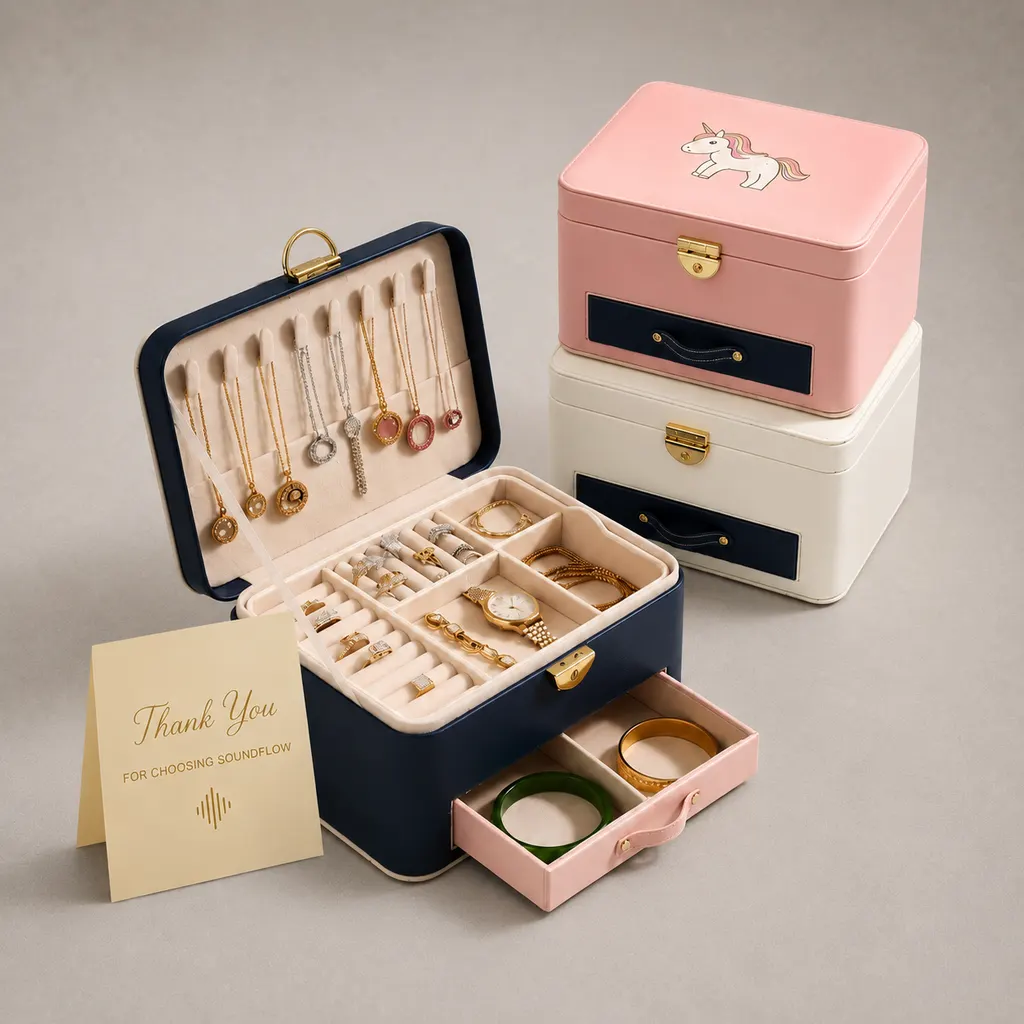 Luxury Multi-Tier Leatherette Jewelry Trunk Drawer Box — image 1 of 4