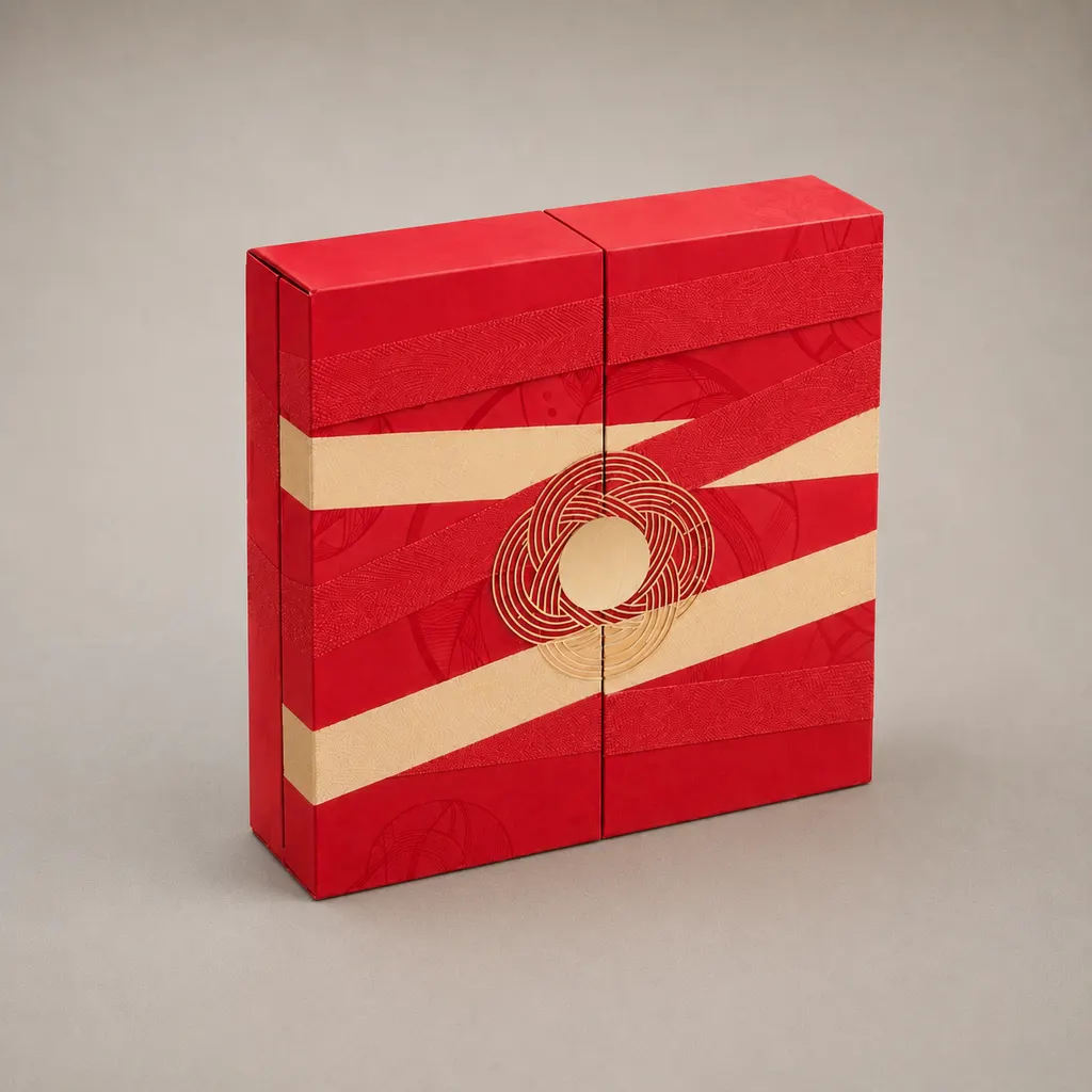 Luxury Vermilion Red Woven Knot Gatefold Rigid Box — image 1 of 4