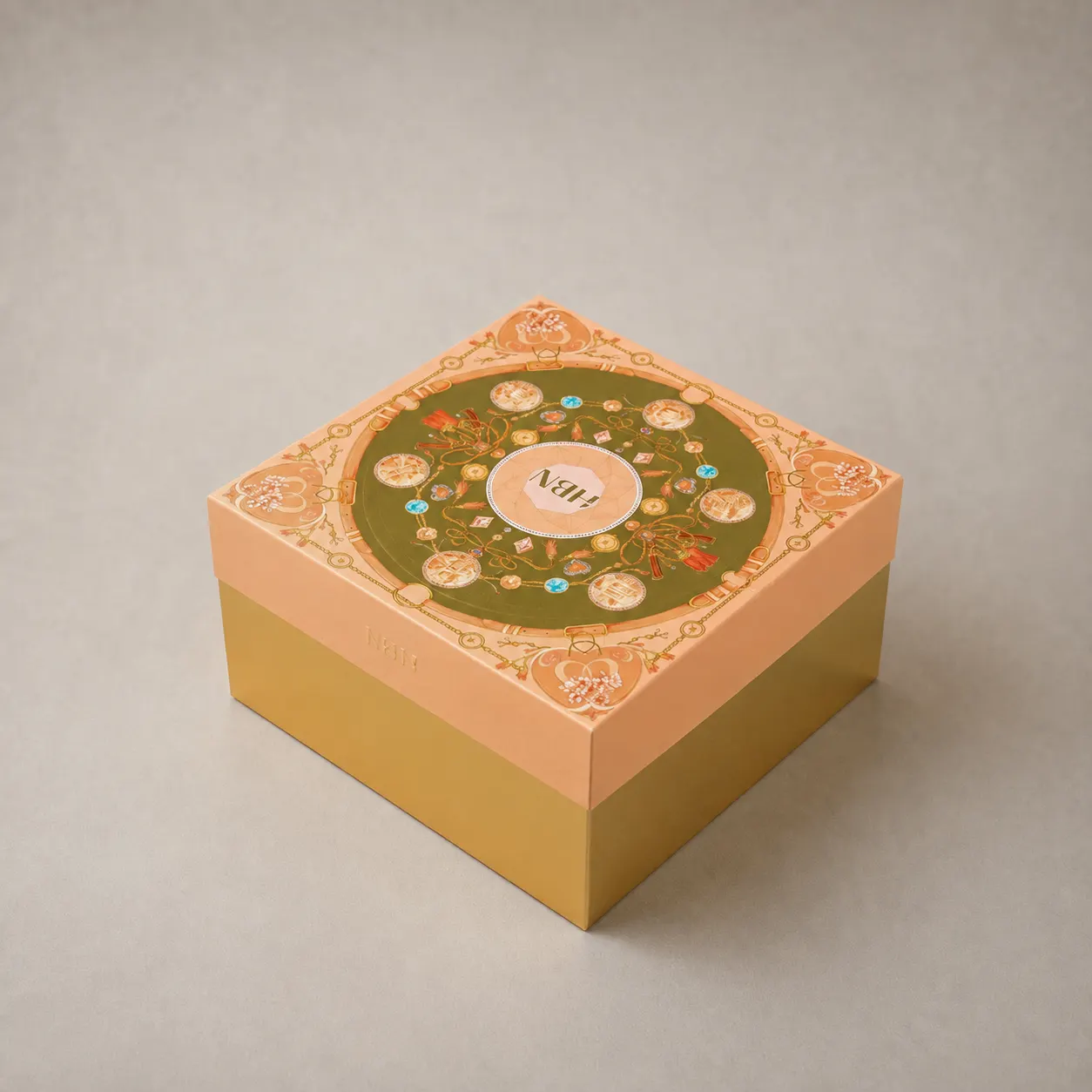 Luxury Peach & Gold Baroque Medallion Cover & Tray Box — image 1 of 4