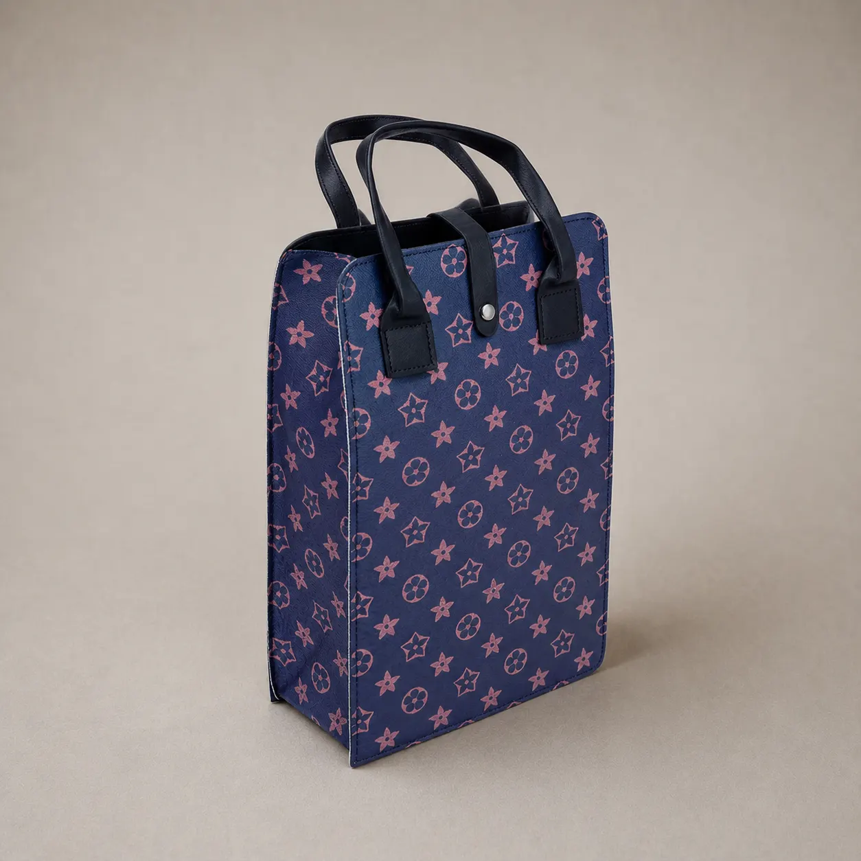 Luxury Navy Monogram Leather-Handle Paper Tote Bag — image 1 of 4
