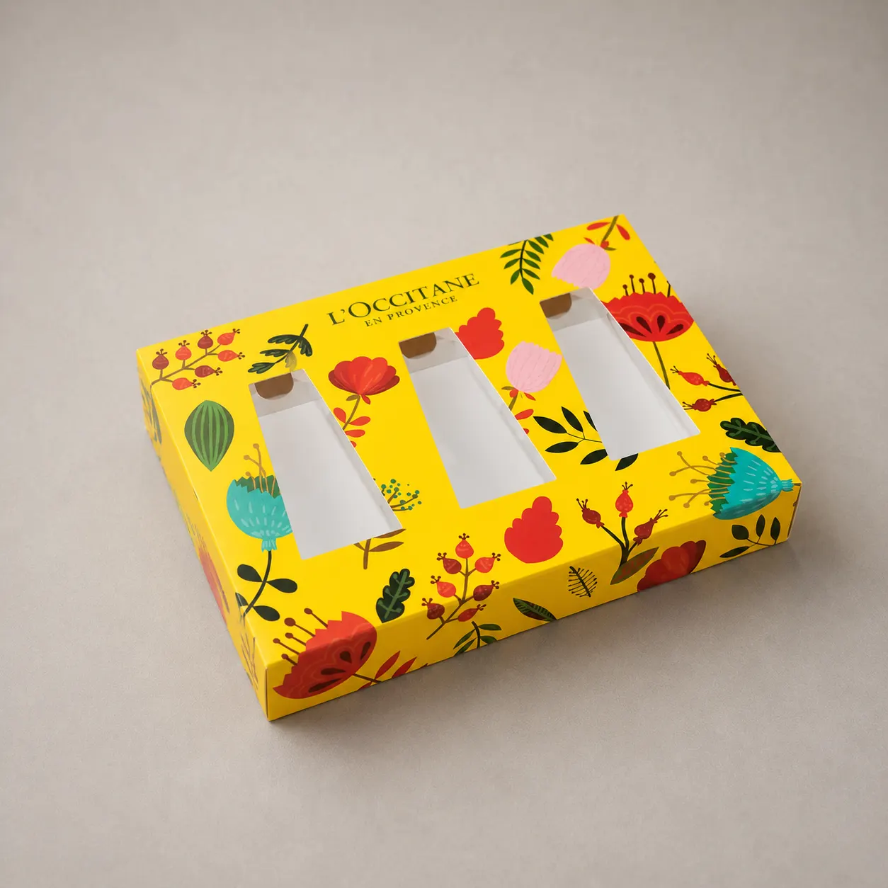 Luxury Marigold Yellow Floral 3-Tube Window Folding Box — image 1 of 4