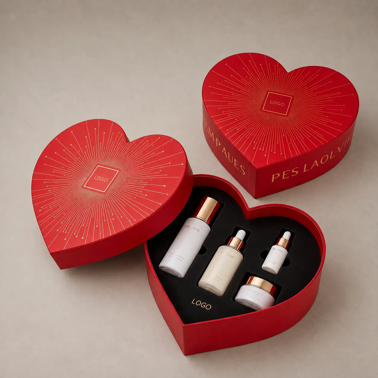 Luxury Crimson Red Sunburst Heart-Shaped Skincare Box — image 1 of 4