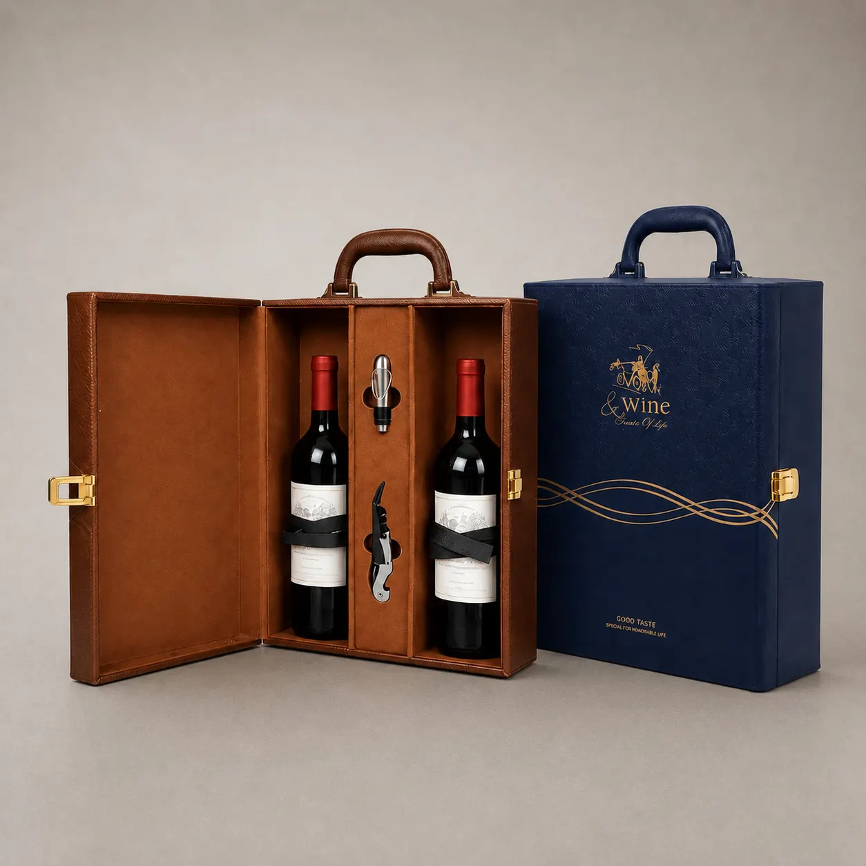 Luxury Leatherette Dual-Bottle Wine Book Trunk Box — image 1 of 4