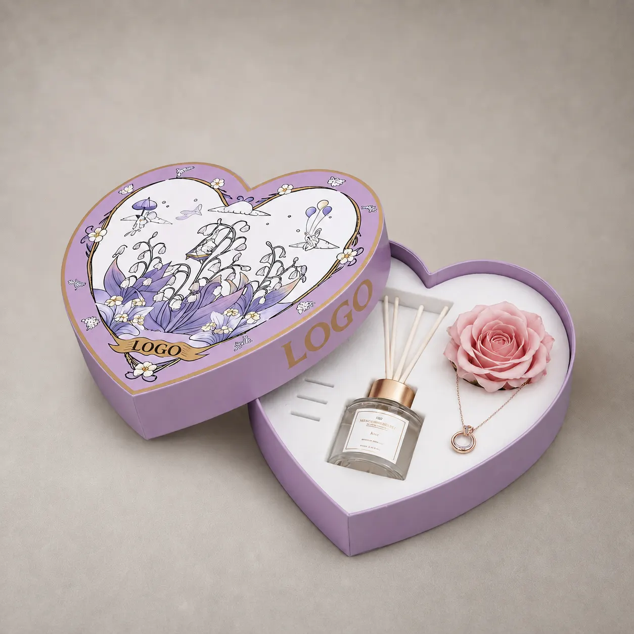Luxury Pastel Lilac Botanical Heart-Shaped Gift Box — image 1 of 4