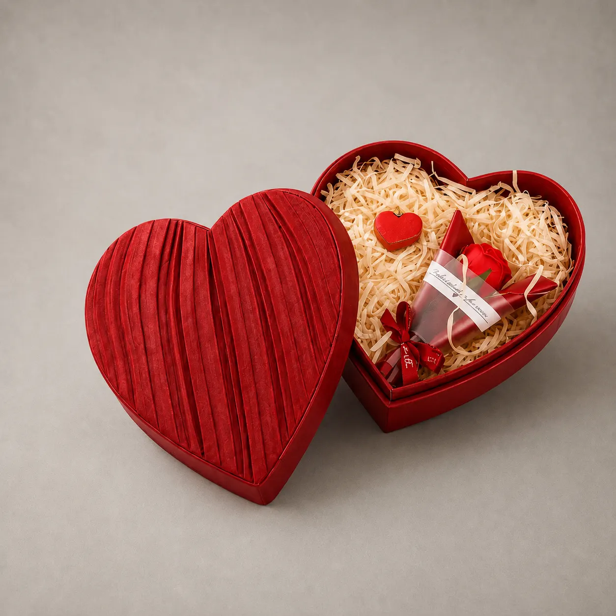 Luxury Crimson Pleated Heart Shoulder Rigid Box — image 1 of 4