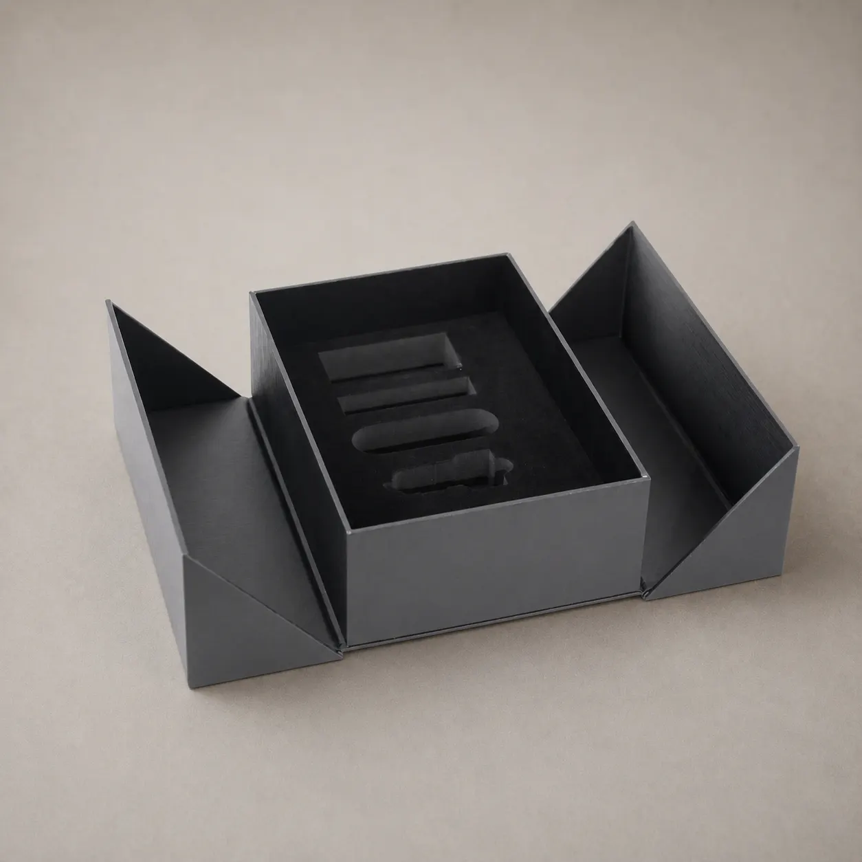 Luxury Charcoal Black Gatefold Wing Rigid Box — image 1 of 4