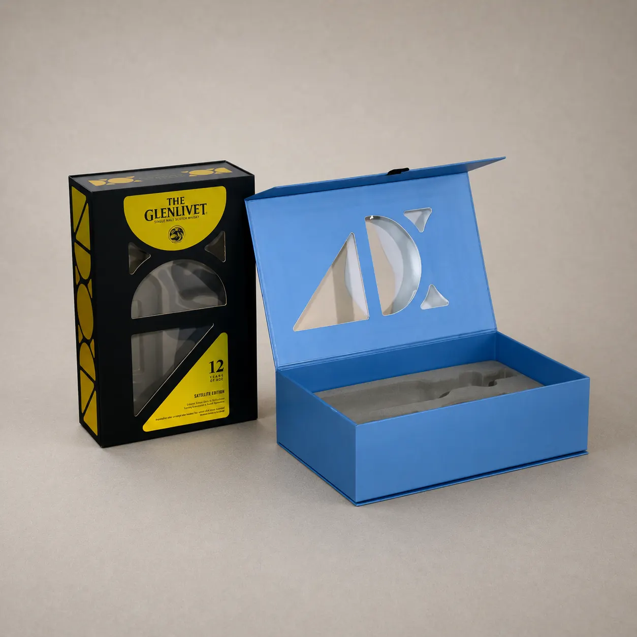 Luxury Azure Blue Geometric Window Whisky Book Box — image 1 of 4