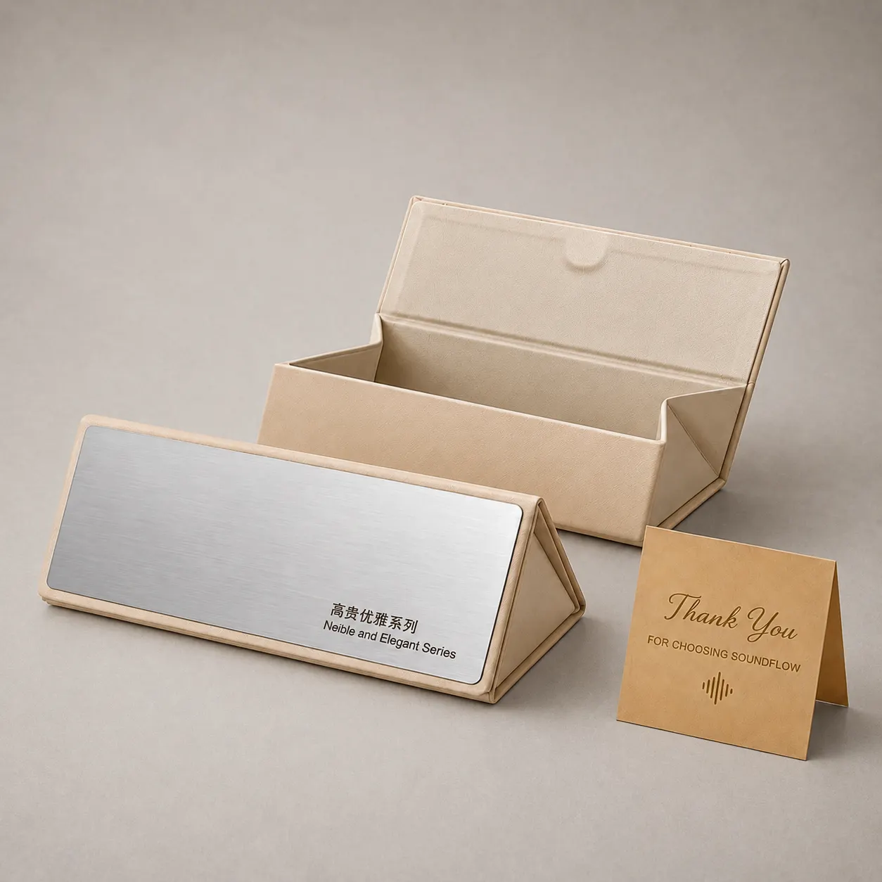 Luxury Beige Collapsible Triangular Eyewear Box — image 1 of 4