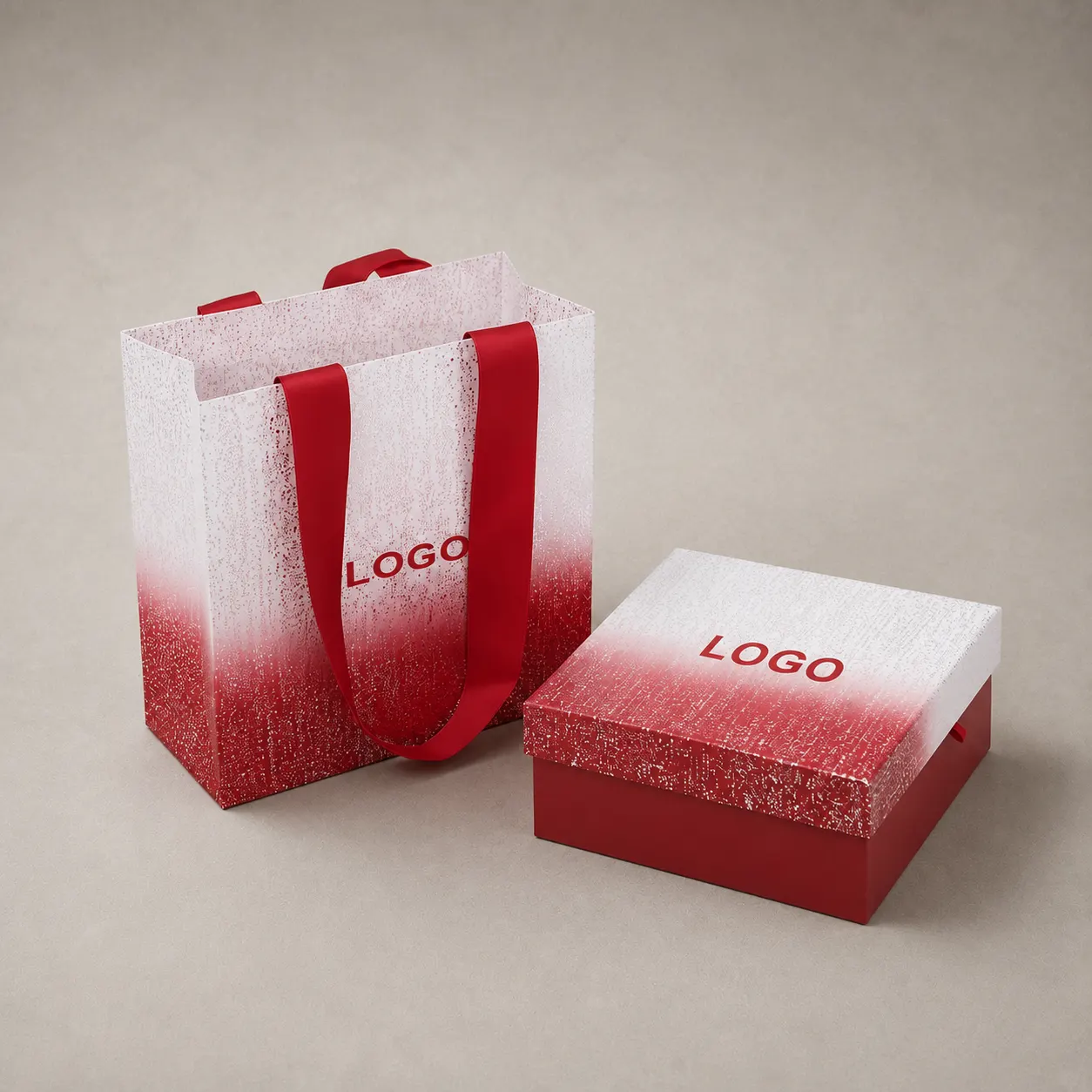 Luxury Crimson Ombré Telescopic Gift Box with Matching Ribbon Shopping Bag — image 1 of 4
