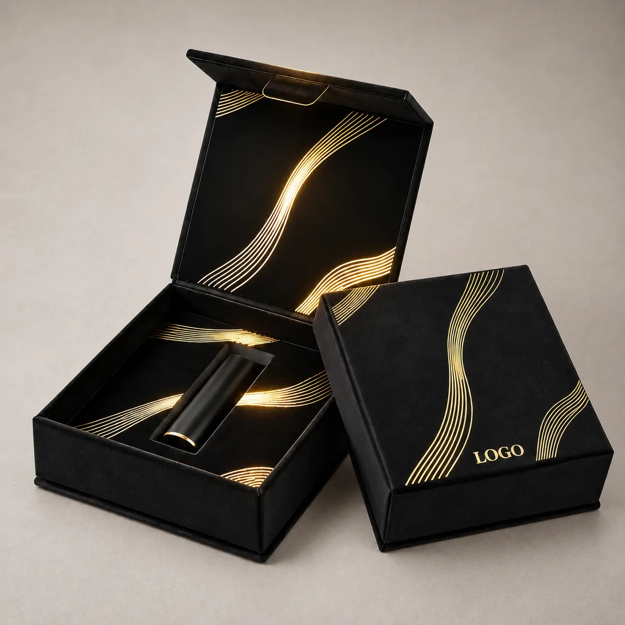 Luxury Black & Gold Wave Magnetic Book-Style Presentation Box — image 1 of 4