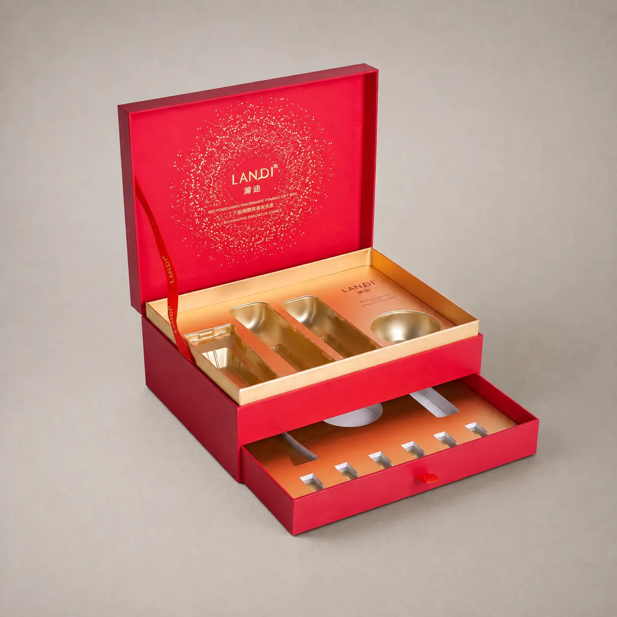 Luxury Crimson & Gold Two-Tier Hinged Drawer Rigid Gift Box — image 1 of 4