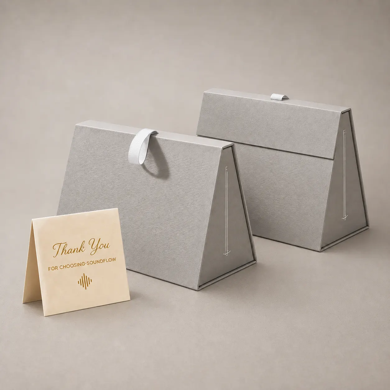 Minimalist Stone Grey Triangular Prism Magnetic Gift Box with Ribbon Pull — image 1 of 4