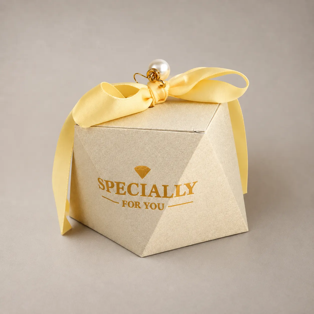 Luxury Champagne Pearl Faceted Geometric Favor Box with Pearl Charm — image 1 of 4
