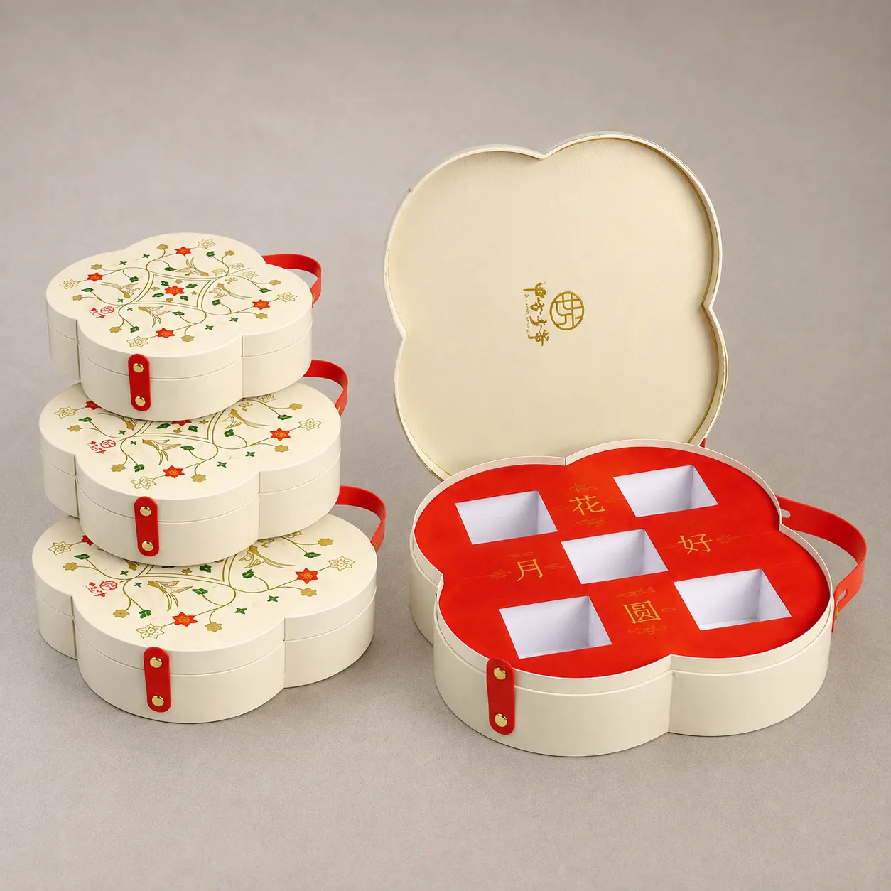 Luxury Begonia Blossom Four-Petal Rigid Gift Box with Leather Handle — image 1 of 4
