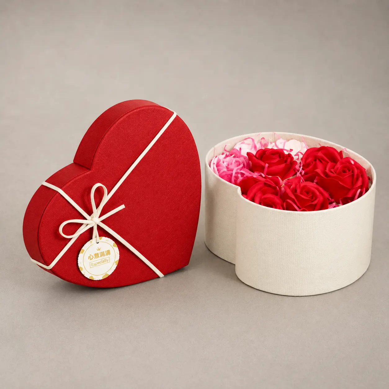Romantic Crimson & Ivory Linen Heart-Shaped Rigid Gift Box — image 1 of 4