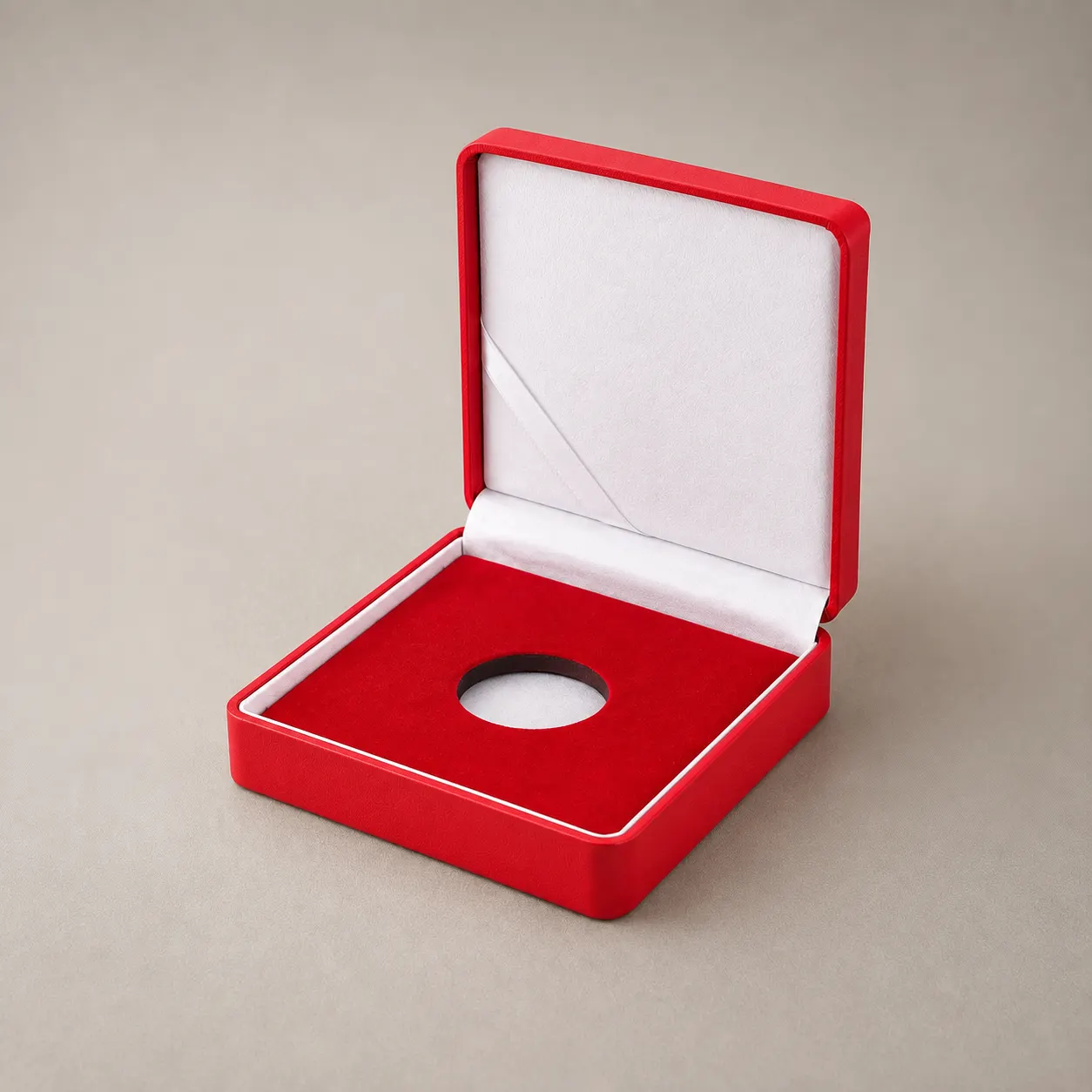 Luxury Scarlet Red Hinged Clamshell Medal & Coin Presentation Box — image 1 of 4