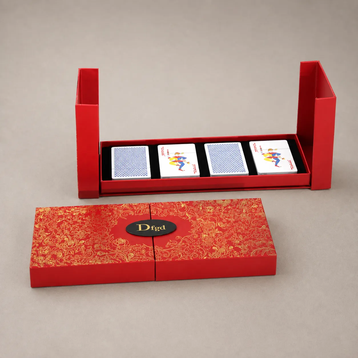 Luxury Crimson & Gold Gatefold Book-Style 4-Deck Card Presentation Box — image 1 of 4