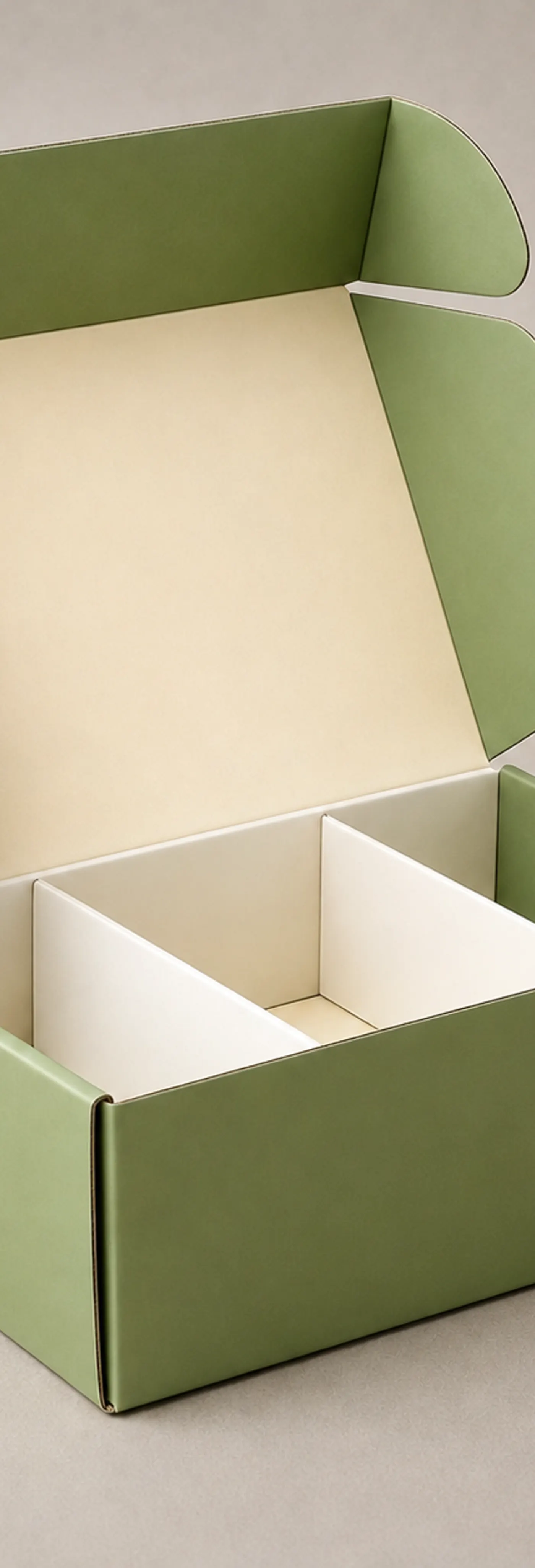 Sage Green Corrugated Tuck-Front Mailer Box with 3-Cell Dividers — image 1 of 4