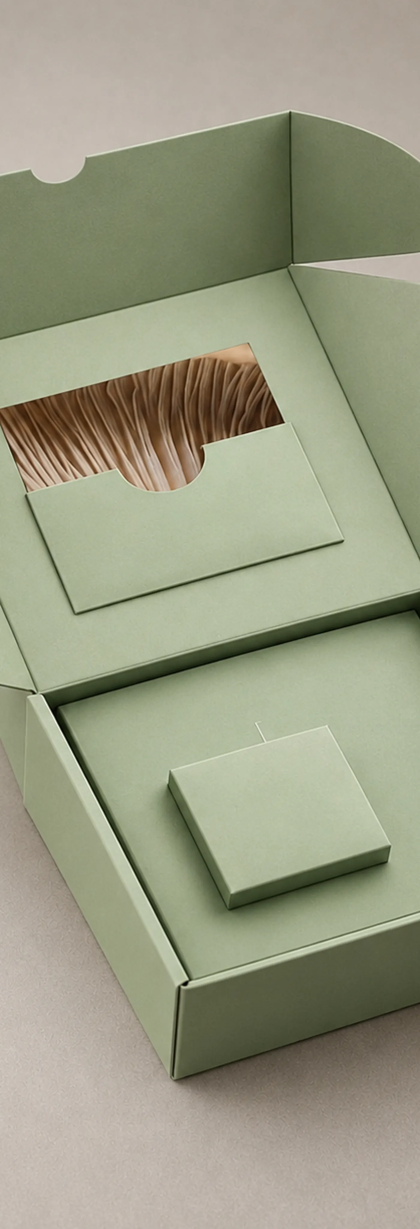 Sage Green Corrugated Mailer Box with Lid Pocket and Podium Insert — image 1 of 4