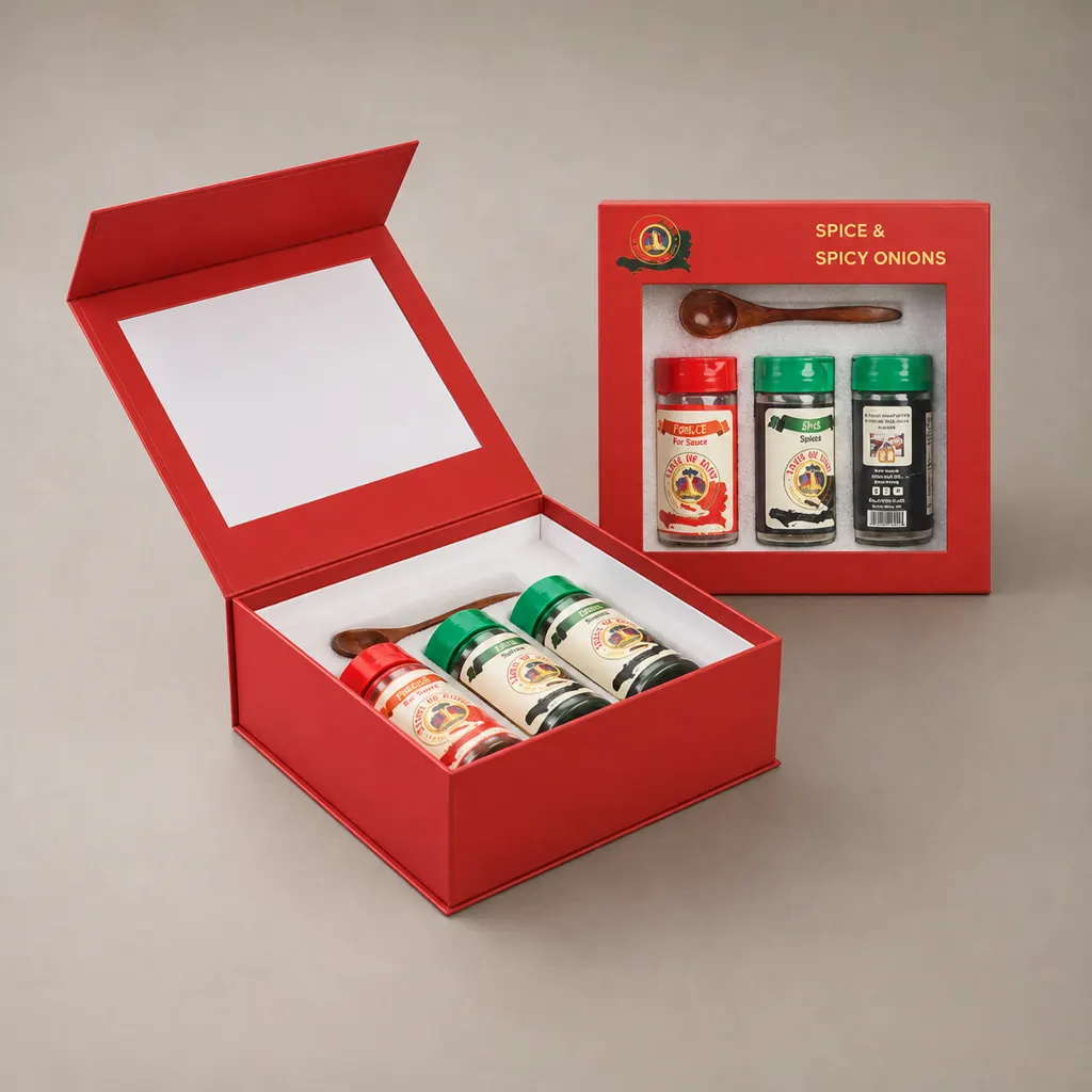 Crimson Red Window Magnetic Book-Style Rigid Box for Culinary Sets